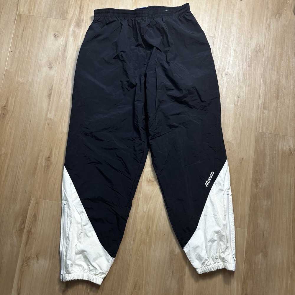 VTG Mizuno Track Pants Men's XXL Black/White Mesh Lined Windbreaker Y2K 2XL